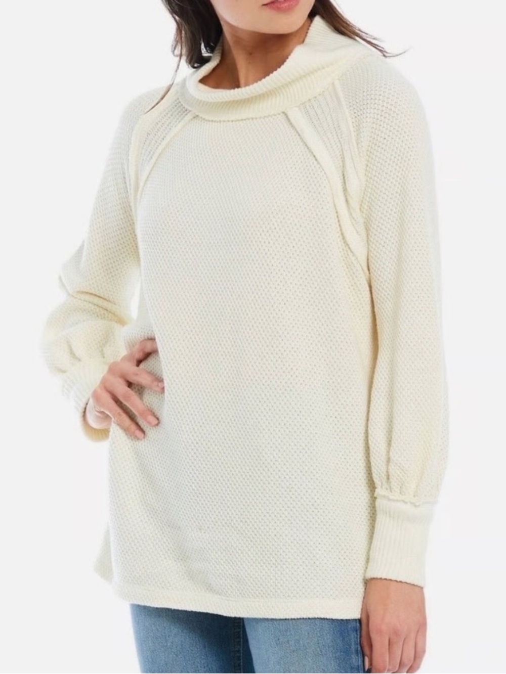 Free People Cream Cowl Neck She’s A Keeper Tunic Sweater Top